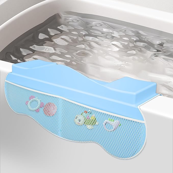 Dollox Baby Bath Silicone Elbow Rest Pad – Cooling Elbow Cushion with Water Baffle, 8 Suction Cups, Bath Toy Organizer & Storage Pockets for Bathtub Comfort