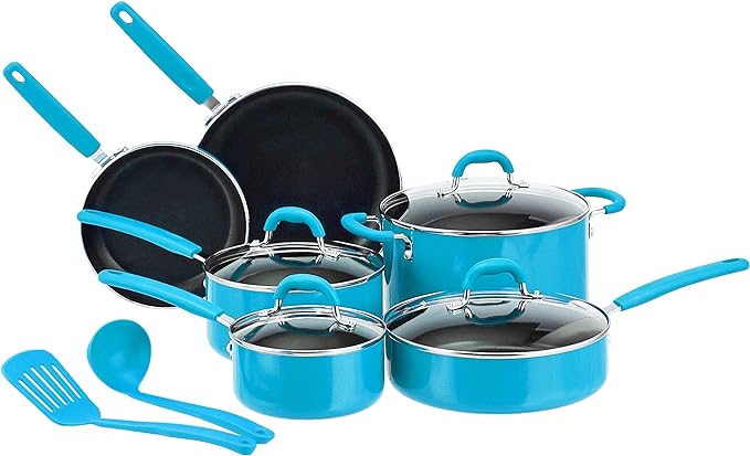 Amazon Basics Aluminum NS 12pc Red cookware set, 12 piece