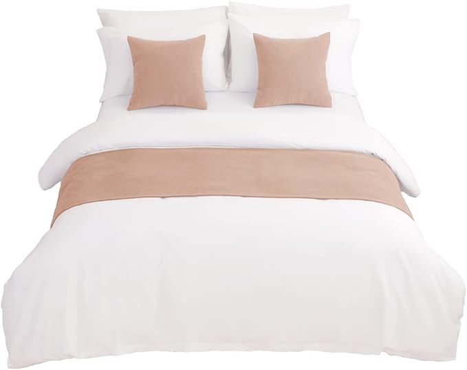 AMBERIS Beige Chenille Bed Runner – Modern Decorative Bed Scarf for Bedroom or Hotel Use, Soft & Durable Fabric (Pillowcase Not Included)