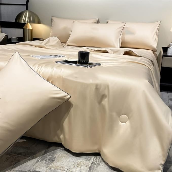 Summer Ice Silk Quilt – 200x230 cm Lightweight Cooling Comforter for Hot Sleepers, Breathable & Washable Air Conditioning Blanket, Ultra-Soft Cool Touch Bed Sheet – Khaki
