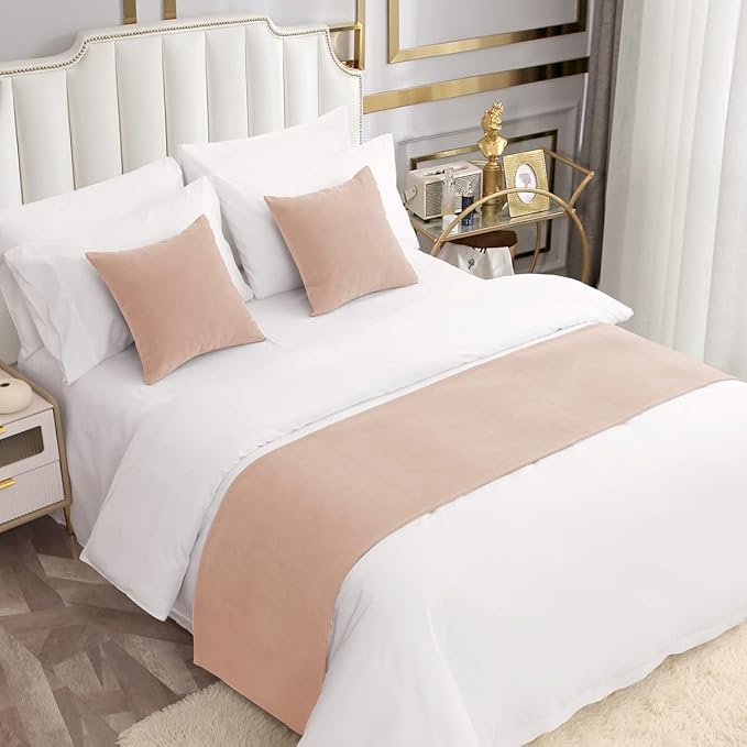 AMBERIS Beige Chenille Bed Runner – Modern Decorative Bed Scarf for Bedroom or Hotel Use, Soft & Durable Fabric (Pillowcase Not Included)