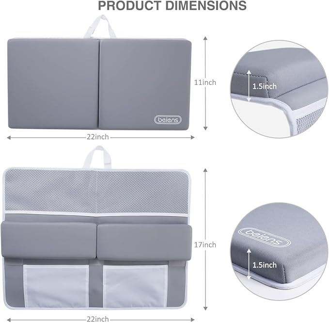 beiens Bath Kneeler and Elbow Rest Pad Set – 1.5” Thick Baby Bath Kneeling Pad with Elbow Support, Quick-Dry Non-Slip Mat with Toy Organizer – Comfortable Bathtub Cushion for Parents and Babies
