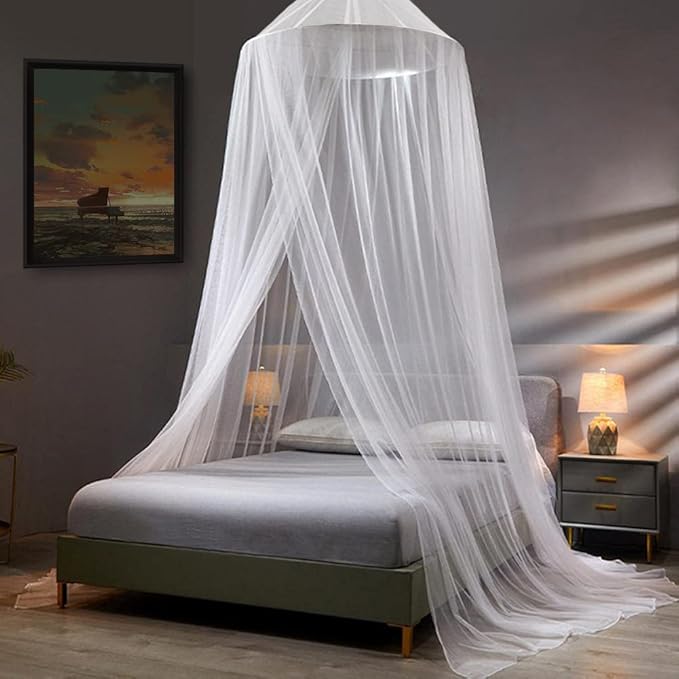 VISATOR Mosquito Net Bed Canopy – White Dome Canopy for Twin, Queen, King Beds & Cribs, Hanging Bed Curtain with Fine Mesh, Foldable Netting for Kids, Girls, Baby, or Adults