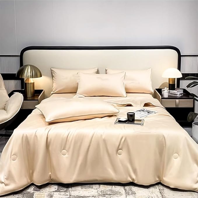Summer Ice Silk Quilt – 200x230 cm Lightweight Cooling Comforter for Hot Sleepers, Breathable & Washable Air Conditioning Blanket, Ultra-Soft Cool Touch Bed Sheet – Khaki