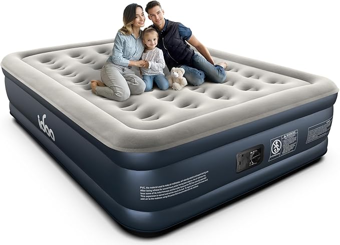 iDOO Queen Air Mattress with Built-in Pump – 18" Raised Inflatable Bed, Four-Chamber Design, Portable Blow-Up Mattress with Carry Bag, 650 lbs Support Capacity