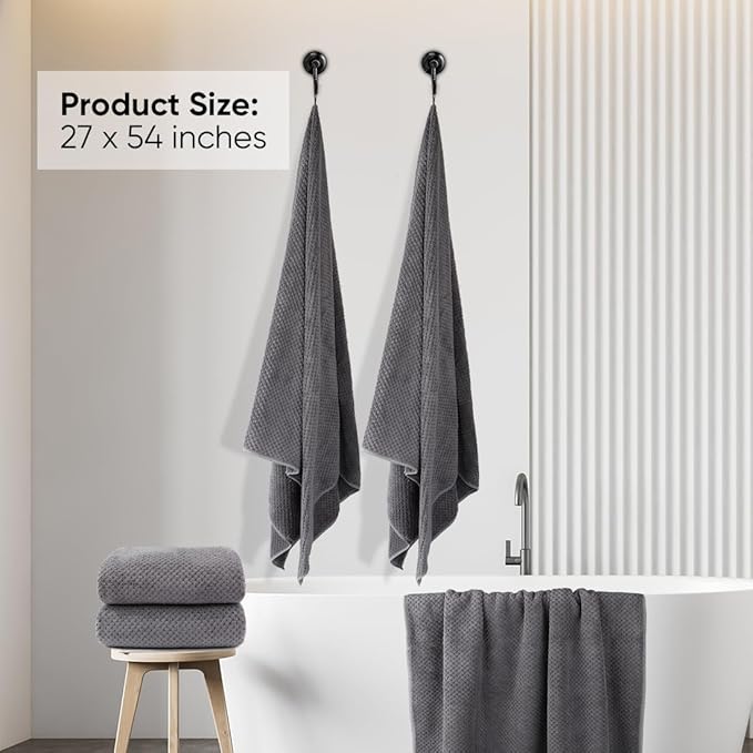 HOMEXCEL Bath Towels Set of 2 – Ultra Soft Microfiber, Quick-Dry & Lint-Free – Lightweight Highly Absorbent Towels for Bath, Gym, Travel, Yoga, Spa (27 x 54 Inches, Grey)