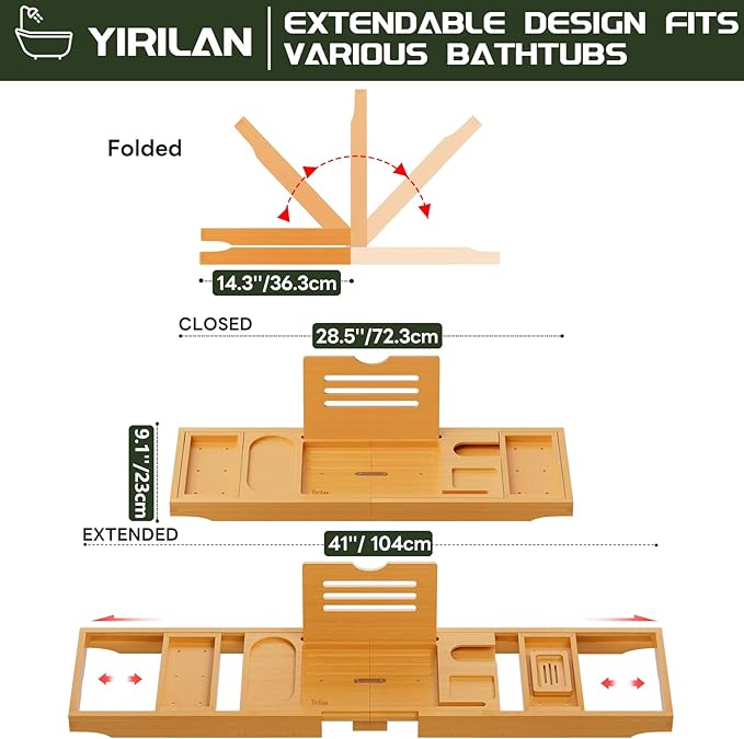 Premium Expandable Bamboo Bathtub Tray Caddy – Luxury Bath Tray with Book, Wine & Tablet Holder – Fits All Tubs – Perfect Housewarming, Wedding, Anniversary & Bridal Shower Gift for Couples & Women