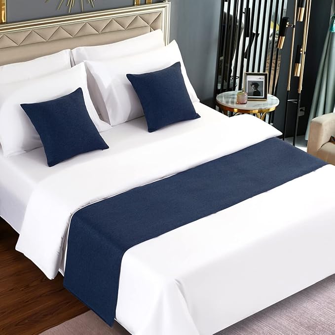 AMBERIS Dark Blue Faux Linen Decorative Bed Frame Cover – Soft & Durable Fabric for Home and Hotel Use