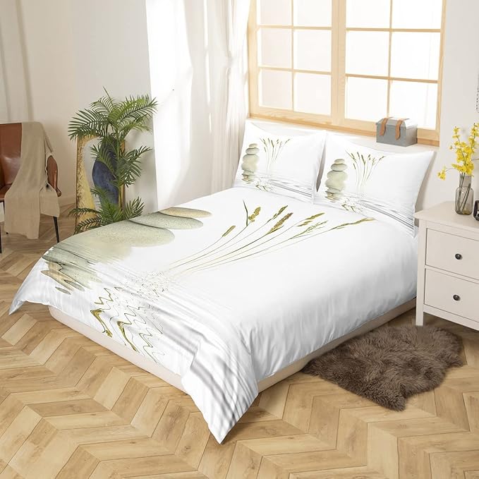 Homemissing Zen Bedding Set 220x240 cm – 3-Piece Duvet Cover with Pillowcases, Meditation Zen Stones Print, Soft Microfiber Nature Artwork Bedding, Tranquil Room Decor