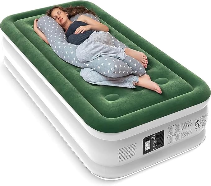 Zearna Twin Air Mattress with Built-in Pump – 18" High Blow-Up Bed with Double Air Chamber, Fast 2-Min Inflation, 550lbs Max Support – Portable Inflatable Mattress for Home, Guests, Camping & Travel