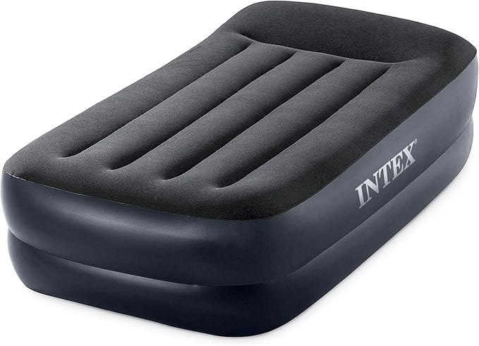 INTEX Twin Raised Airbed with Built-in Pillow & Electric Pump – 16.5" Dura-Beam Plus Inflatable Bed for Adults, Camping & Guests