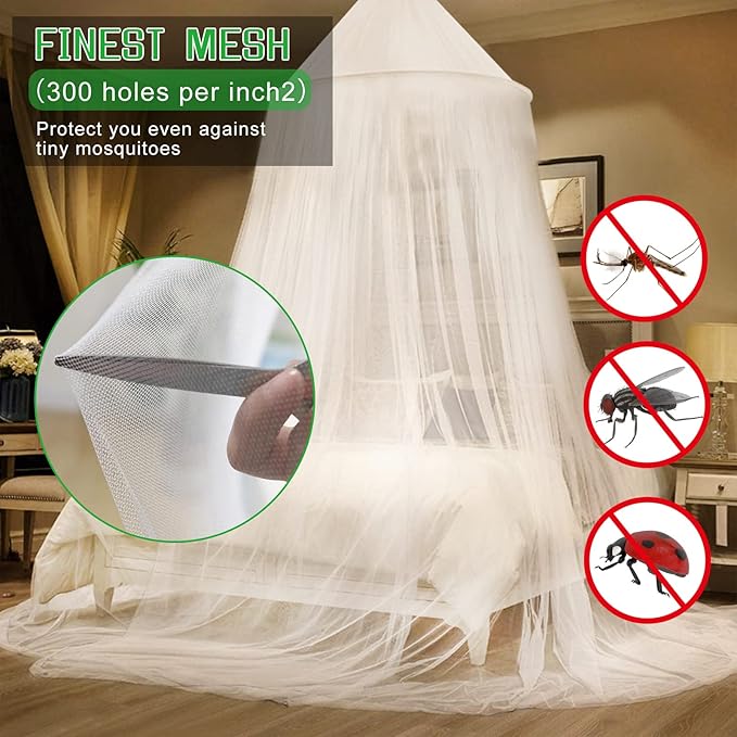 VISATOR Mosquito Net Bed Canopy – White Dome Canopy for Twin, Queen, King Beds & Cribs, Hanging Bed Curtain with Fine Mesh, Foldable Netting for Kids, Girls, Baby, or Adults