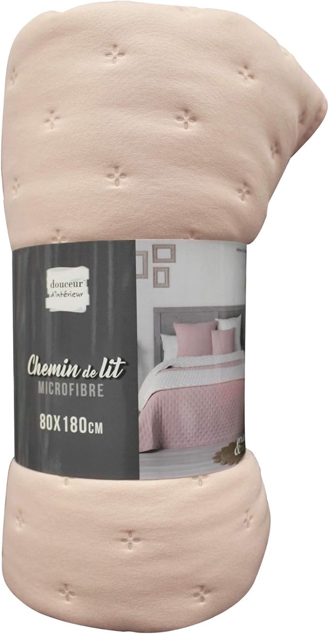 Douceur d'Intérieur Quilted Bed Runner – 80 x 180 cm, Two-Tone Microfibre in Mellow Chic Pink/White, Soft & Durable