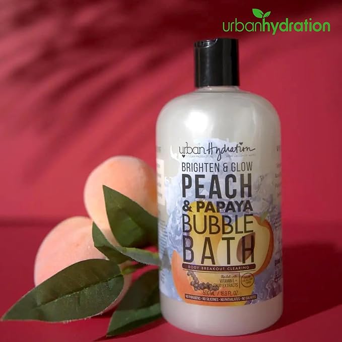 Urban Hydration Peach & Papaya Bubble Bath – Nourishing Foaming Bath Soak for Glowing Skin – Enriched with Vitamins A & E – Relaxing Aromatherapy for All Skin Types – 16.9 oz