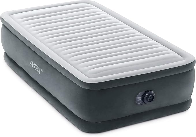 INTEX Twin Air Mattress with Built-in Pump – 18" High Inflatable Bed with Dura-Beam Comfort-Plush Support, Portable Blow-up Bed for Camping, Travel, or Guests