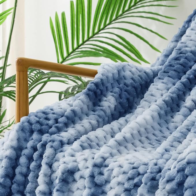 Exclusivo Mezcla Fleece Throw Blanket – 130x170 cm Soft Lightweight Sofa Blanket for All Seasons, Tie-Dye Stone Blue Flannel Blanket with 3D Jacquard Pattern – Breathable & Durable