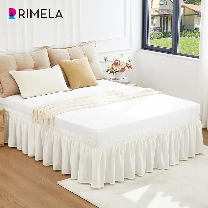 RIMELA Ruffled Bed Skirt – Elastic Easy-Fit Bed Wrap, Warm White 90x190x45 cm, Soft Brushed Polyester, No-Lift Installation, Classic Decorative Dust Ruffle for Single Beds