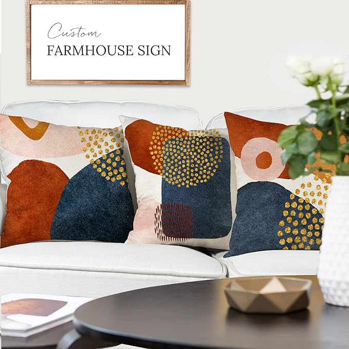 YCOLL Cushion Covers 40 x 40 cm – Set of 4 Decorative Throw Pillow Covers, Geometric Pattern Linen Blend, Hidden Zipper for Sofa, Bed, Patio, Living Room & Outdoor Décor (Pillow Inserts Not Included)