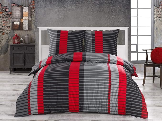 Class Home Collection 2-Piece Cotton Bedding Set – 135x200 cm Duvet Cover & 80x80 cm Pillowcase, 100% Breathable Renforcé Cotton, All-Season Bed Linen with Zipper, Windproof Red
