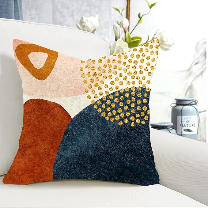 YCOLL Cushion Covers 40 x 40 cm – Set of 4 Decorative Throw Pillow Covers, Geometric Pattern Linen Blend, Hidden Zipper for Sofa, Bed, Patio, Living Room & Outdoor Décor (Pillow Inserts Not Included)