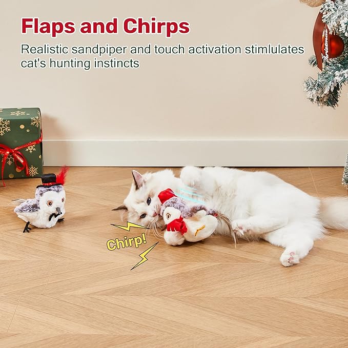 Potaroma Cat Toys Flapping Bird (No Flying), Lifelike Sandpiper Chirp Tweet, Rechargeable Touch Activated Kitten Toy Interactive Cat Exercise Toys for All Breeds Cat Kicker Catnip Toys 4.0"