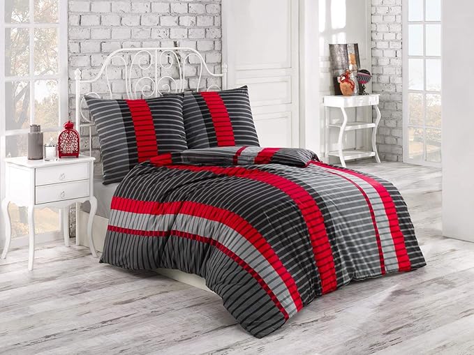 Class Home Collection 2-Piece Cotton Bedding Set – 135x200 cm Duvet Cover & 80x80 cm Pillowcase, 100% Breathable Renforcé Cotton, All-Season Bed Linen with Zipper, Windproof Red