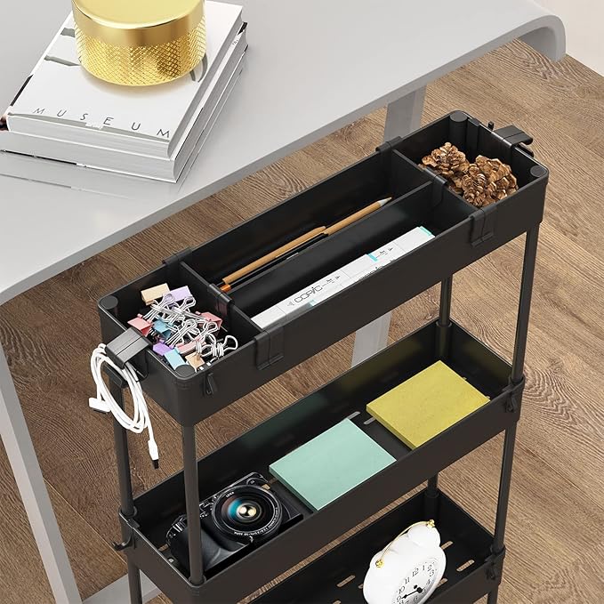 SPACELEAD Slim Storage Cart, 4-Tier Rolling Utility Organizer with Wheels – Mobile Shelving Unit for Bathroom, Kitchen, Laundry & Narrow Spaces – Black