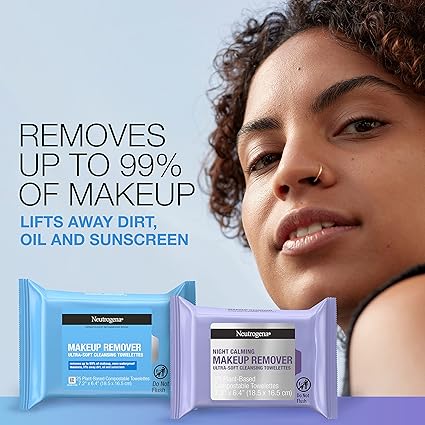 Neutrogena Makeup Remover Wipes, Ultra-Soft Cleansing Facial Towelettes for Waterproof Makeup, Alcohol-Free, Plant-Based, Twin Pack, 25 Count (Pack of 2)