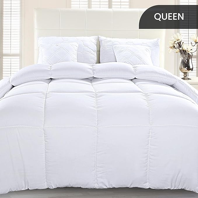 Utopia Bedding Queen Comforter Duvet Insert – White Quilted Down Alternative Comforter with Corner Tabs, Box-Stitched, 88 x 88 Inches