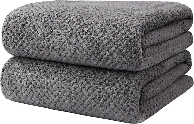 HOMEXCEL Bath Towels Set of 2 – Ultra Soft Microfiber, Quick-Dry & Lint-Free – Lightweight Highly Absorbent Towels for Bath, Gym, Travel, Yoga, Spa (27 x 54 Inches, Grey)