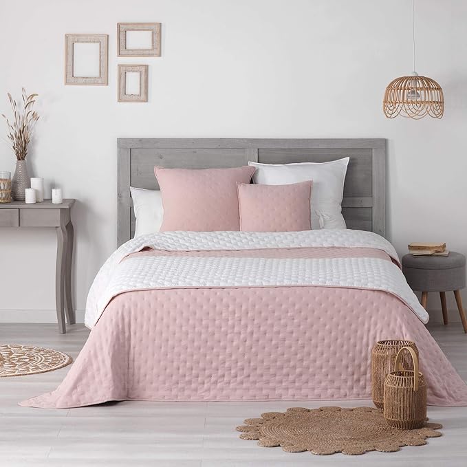 Douceur d'Intérieur Quilted Bed Runner – 80 x 180 cm, Two-Tone Microfibre in Mellow Chic Pink/White, Soft & Durable