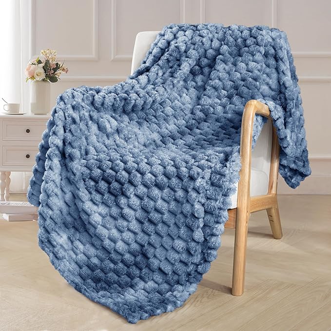 Exclusivo Mezcla Fleece Throw Blanket – 130x170 cm Soft Lightweight Sofa Blanket for All Seasons, Tie-Dye Stone Blue Flannel Blanket with 3D Jacquard Pattern – Breathable & Durable