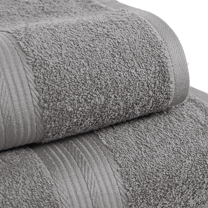 American Soft Linen 6-Piece Turkish Cotton Towel Set – 600 GSM Luxury Bath Towels, Ultra Soft, Quick Dry – Includes 2 Bath, 2 Hand, 2 Washcloths – Light Grey