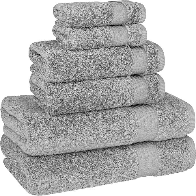 Cotton Paradise 6-Piece Turkish Towel Set – 100% Ringspun Cotton, Ultra Soft & Absorbent, 600 GSM Luxury Towels for Bathroom – 2 Bath Towels, 2 Hand Towels, 2 Washcloths – Light Gray