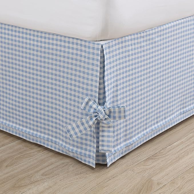 Laura Ashley Home Ruffled Bed Skirt – King Size (80"x78"), Bright Blue, 100% Cotton, Lightweight with 14.5" Drop & Bow Tie Corners