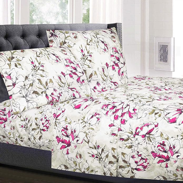 Sweet Home Collection Luxury 3-Piece Bedding Set – Ultra-Soft 1800 Microfiber Sheets with Elastic Corner Straps, Deep Pocket Fitted Sheet, Flat Sheet & Pillowcases – Twin to California King