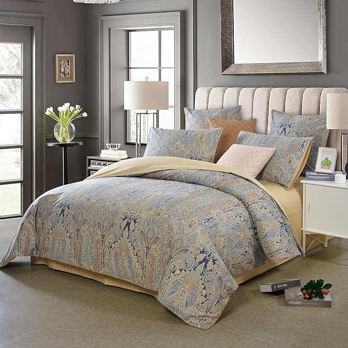 USTIDE Paisley Duvet Cover Set – 3-Piece Double Bedding Set, 100% Breathable Egyptian Cotton, 200x200 cm with Zipper Closure, Soft & Fade-Resistant – Includes 2 Pillowcases